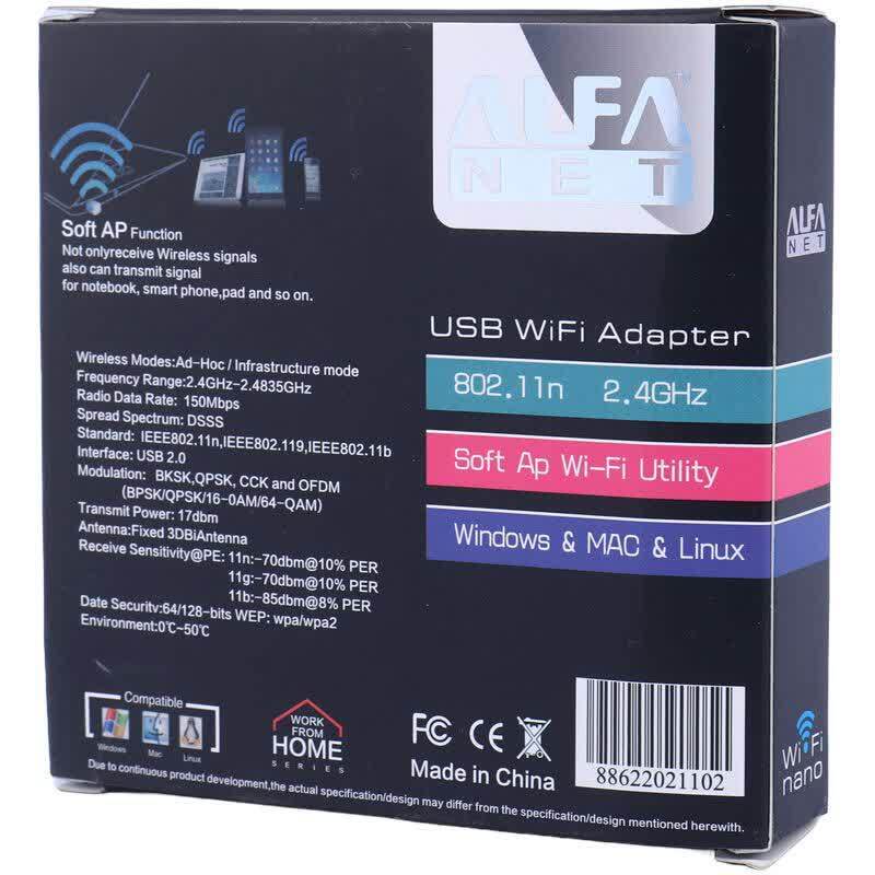 کارت شبکه USB بی سیم آلفا مدل ALFA NET 150Mbps